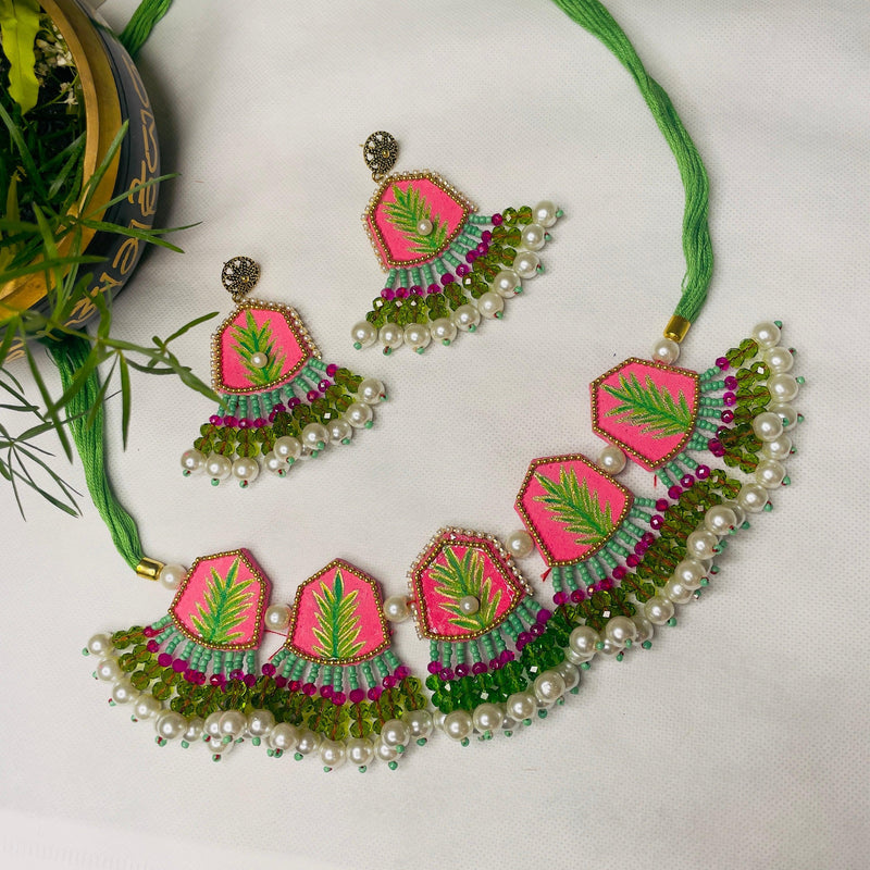 Reni Handpainted Green and Orange (Choker) set - KHOJ.CITY