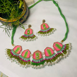 Reni Handpainted Green and Orange (Choker) set - KHOJ.CITY