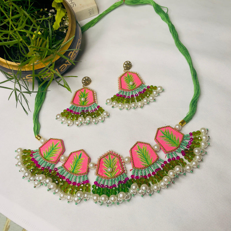 Reni Handpainted Green and Orange (Choker) set - KHOJ.CITY