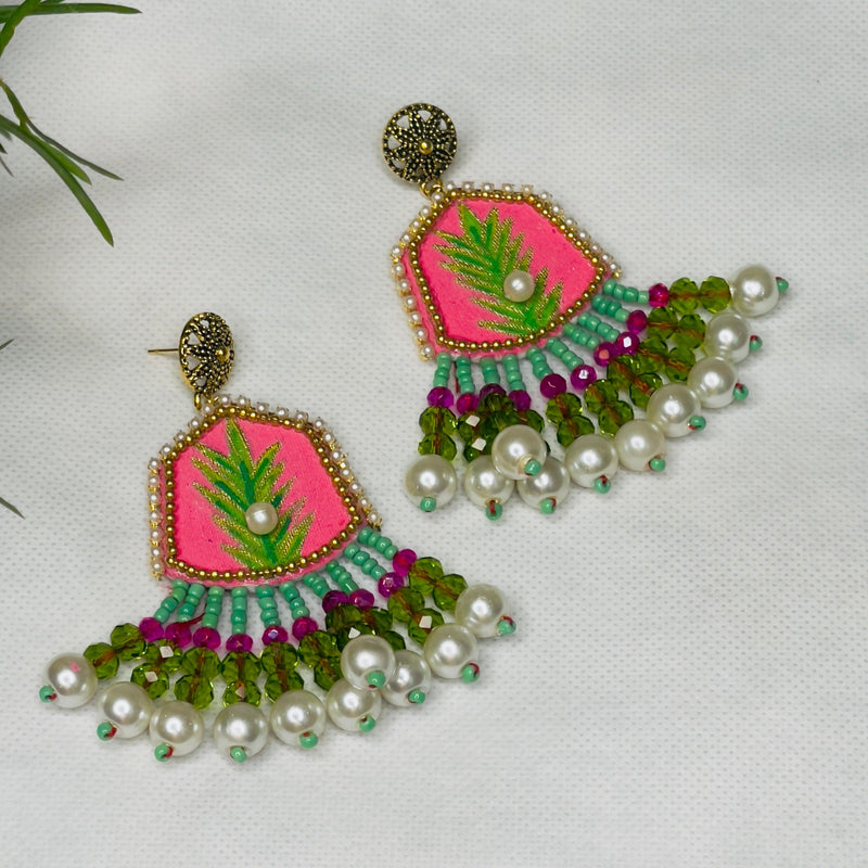 Reni Handpainted Pink (Earrings) - KHOJ.CITY