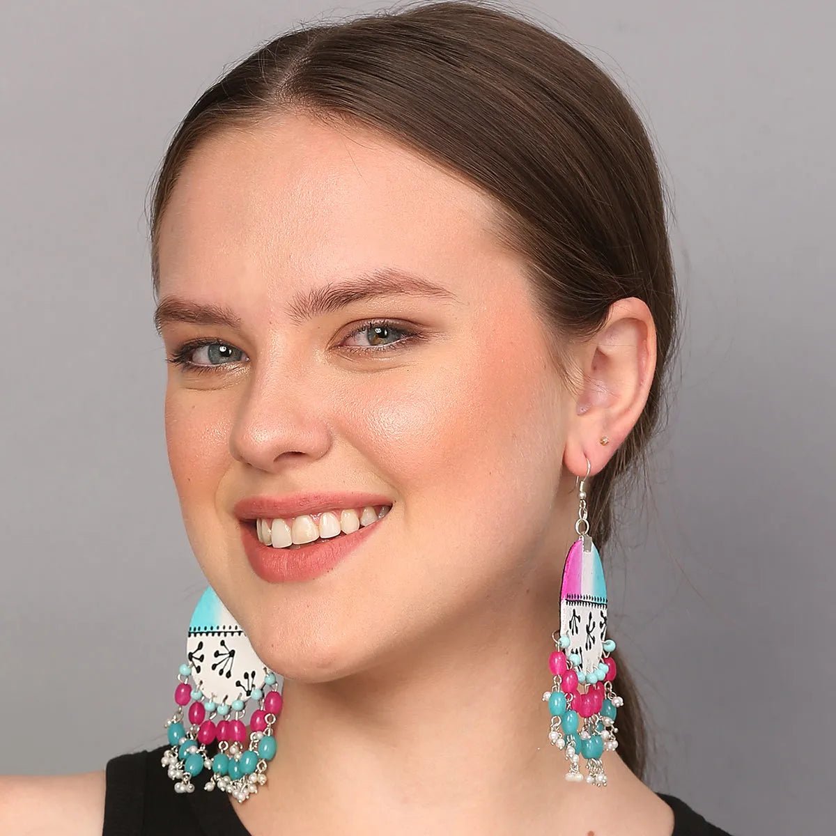 Sage Rosa Traditional Multi Color Hand Painted Drop (Earrings) HP - ER - 176 - KHOJ.CITY