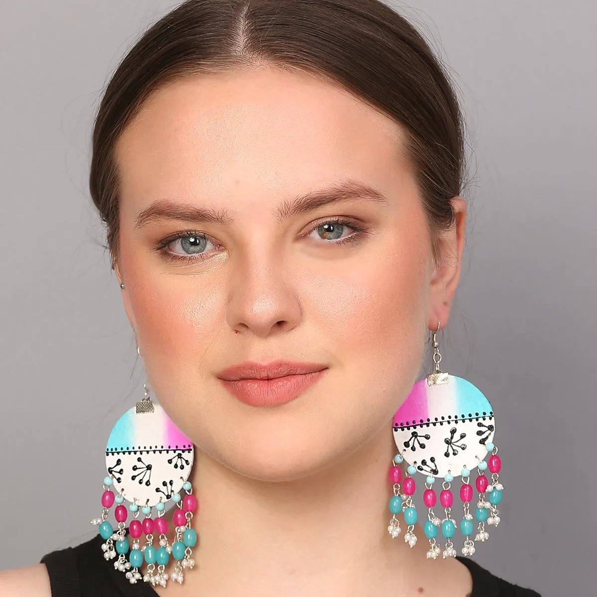 Sage Rosa Traditional Multi Color Hand Painted Drop (Earrings) HP - ER - 176 - KHOJ.CITY