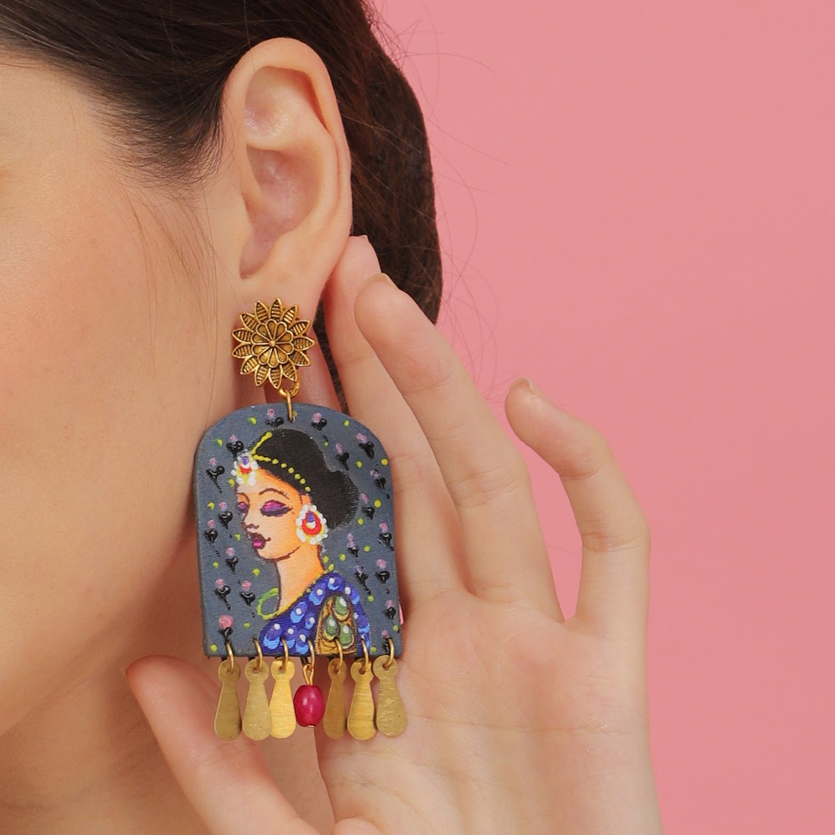 Saundarya Traditional Multi Color Hand Painted Drop (Earrings) HP - ER - 177 - KHOJ.CITY