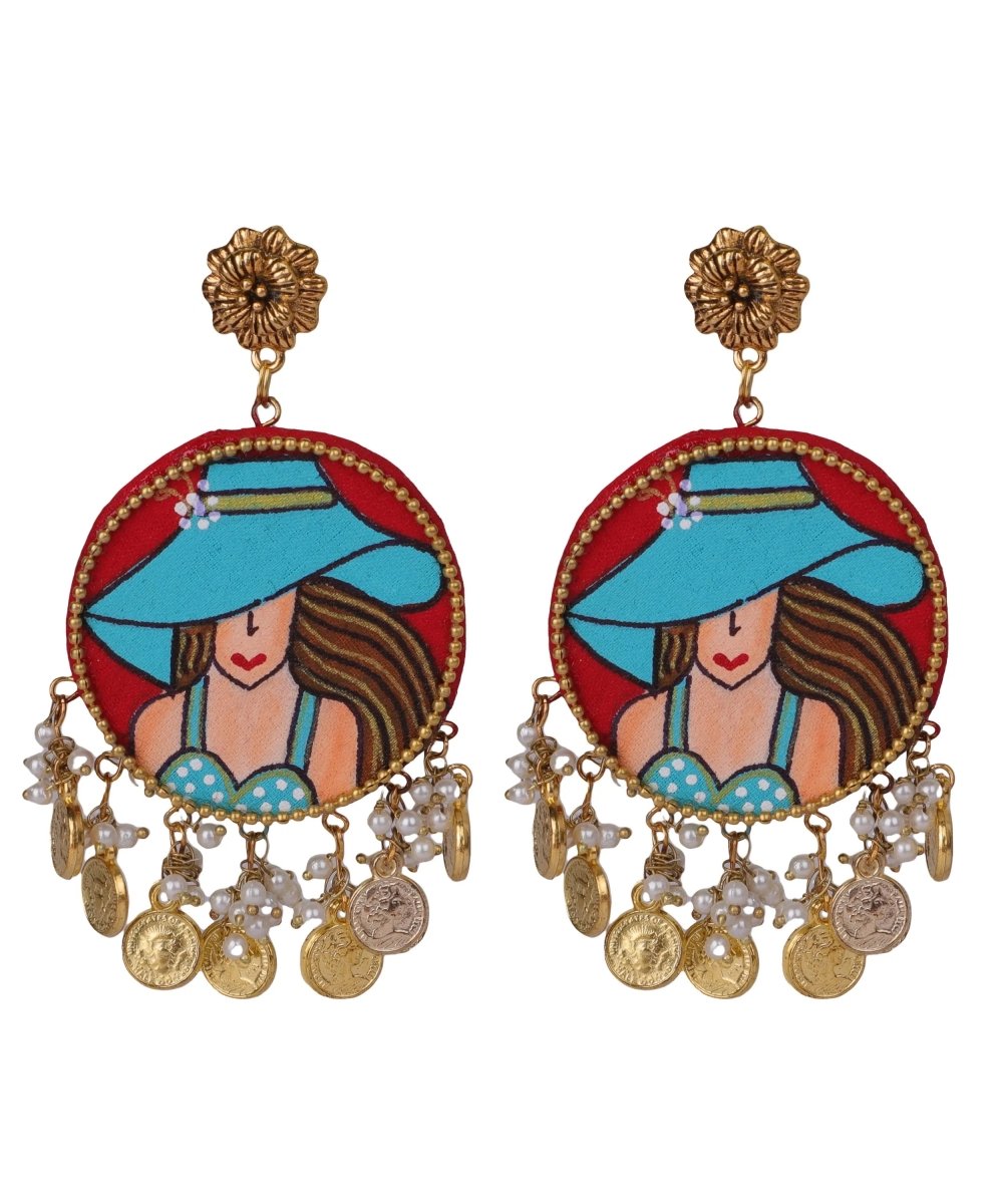 Seton Traditional Red Hand Painted Drop (Earrings) HP - ER - 211 - KHOJ.CITY