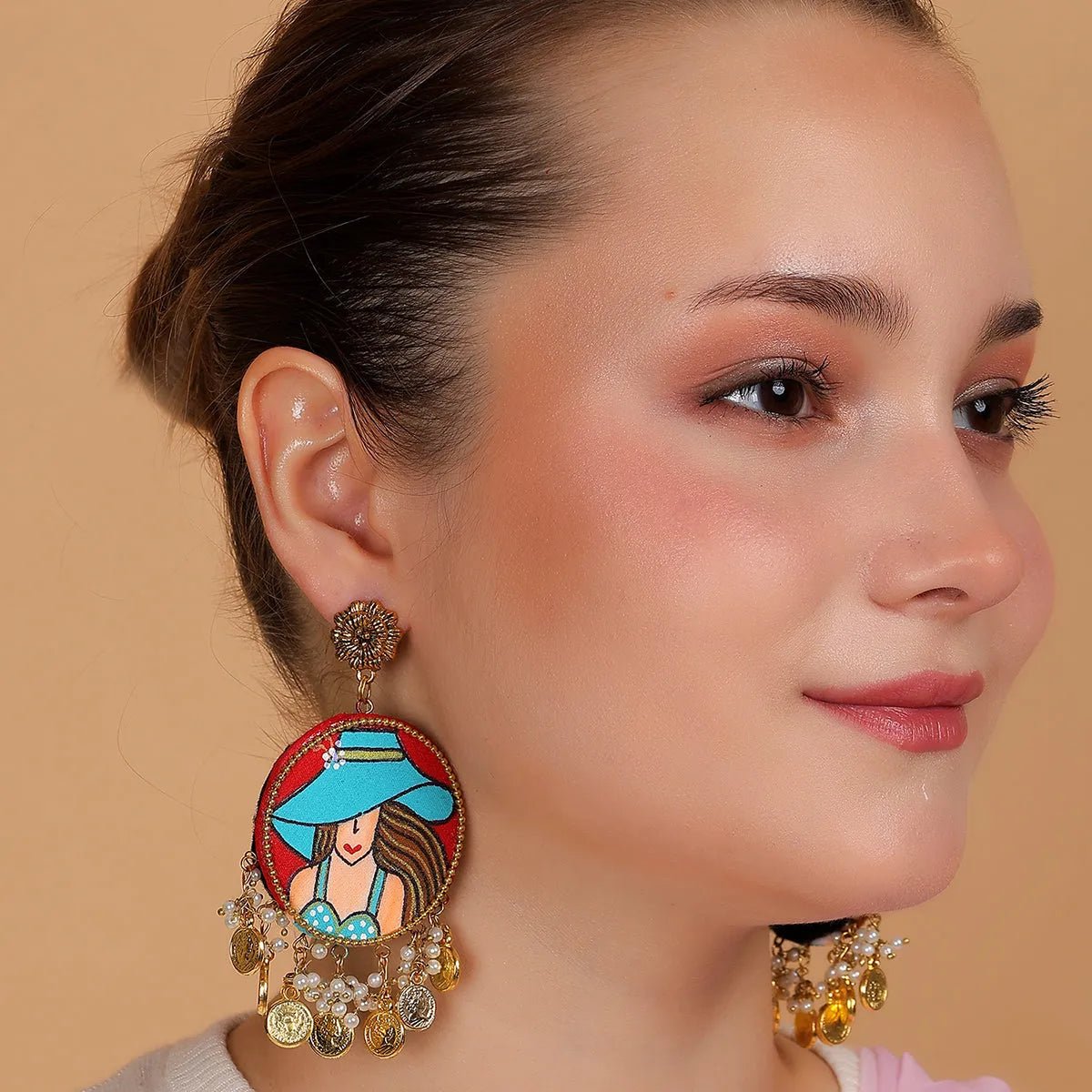 Seton Traditional Red Hand Painted Drop (Earrings) HP - ER - 211 - KHOJ.CITY