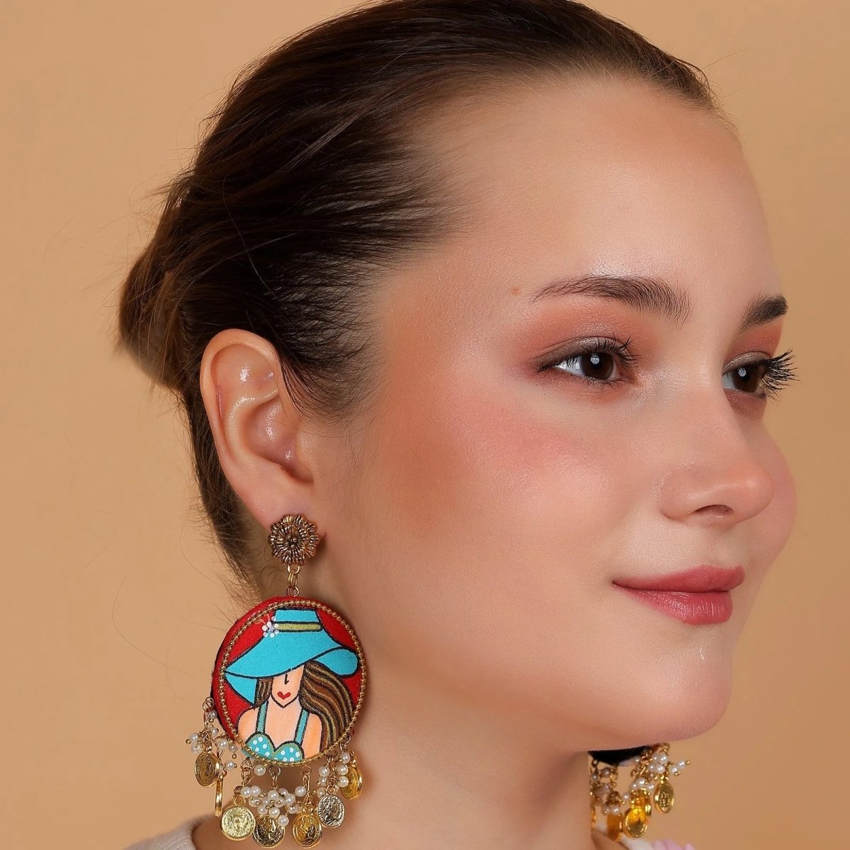 Seton Traditional Red Hand Painted Drop (Earrings) HP - ER - 211 - KHOJ.CITY