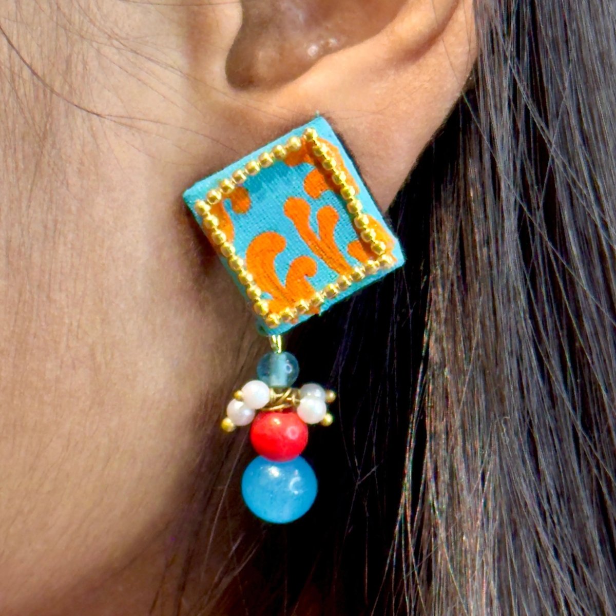 Square Mini Classic Blue Handmade Stud (Earrings) HP - ER - KHOJ.CITY