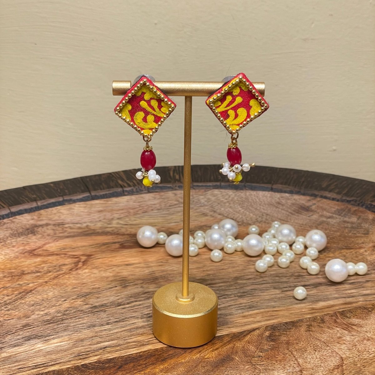 Square Mini Classic Red Handmade Stud (Earrings) HP - ER - KHOJ.CITY