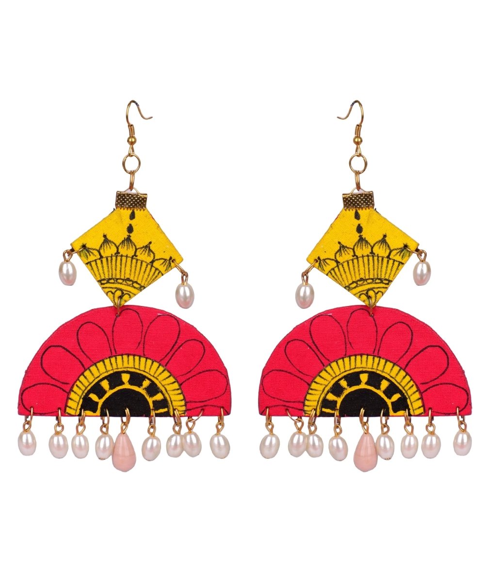 Sunset Pearls Traditional Multi Color Hand Painted Drop (Earrings) HP - ER - 184 - KHOJ.CITY
