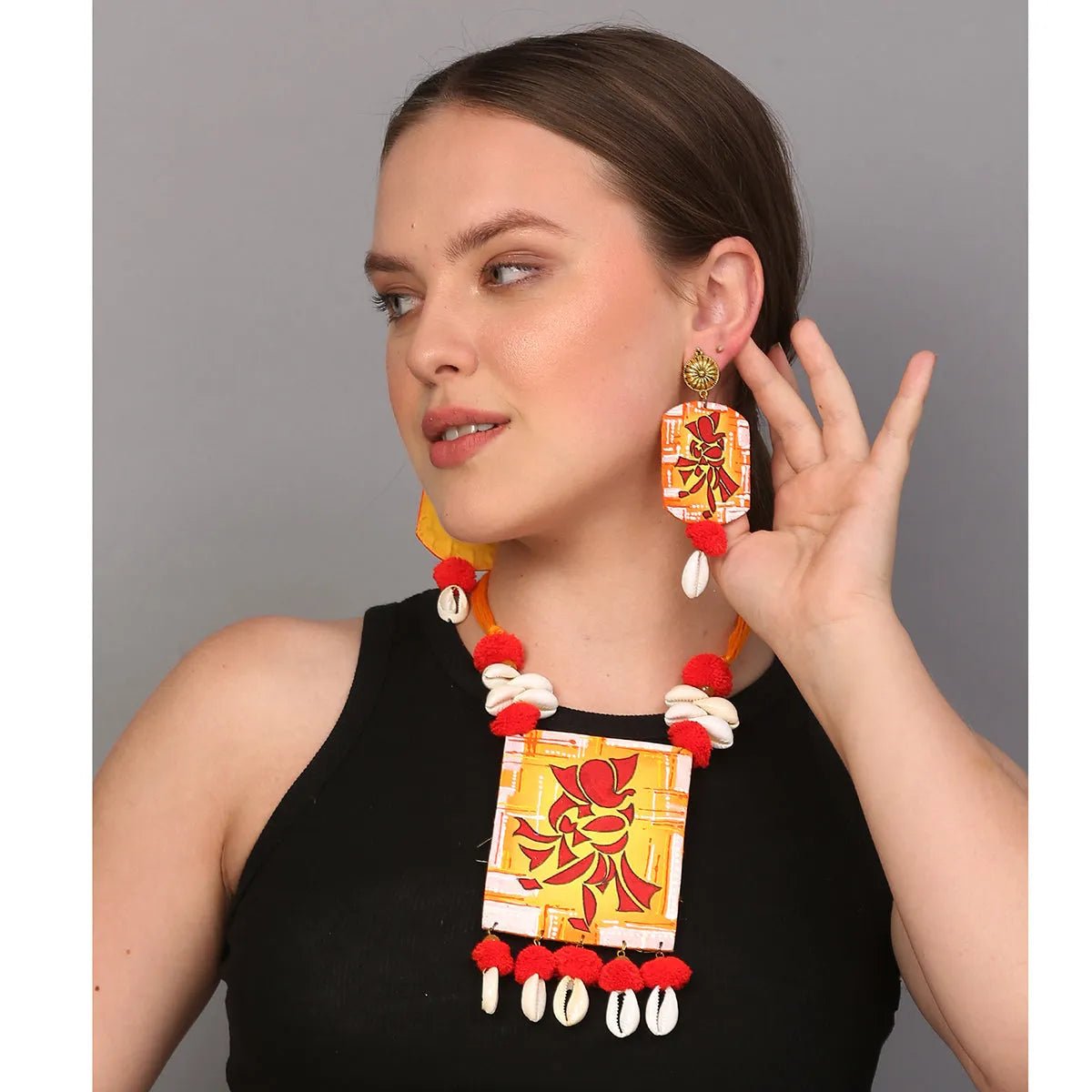 Taandav Mumbai Cha Ganesha Traditional Multi Color Hand Painted (Necklace set) HP - NP - KHOJ.CITY