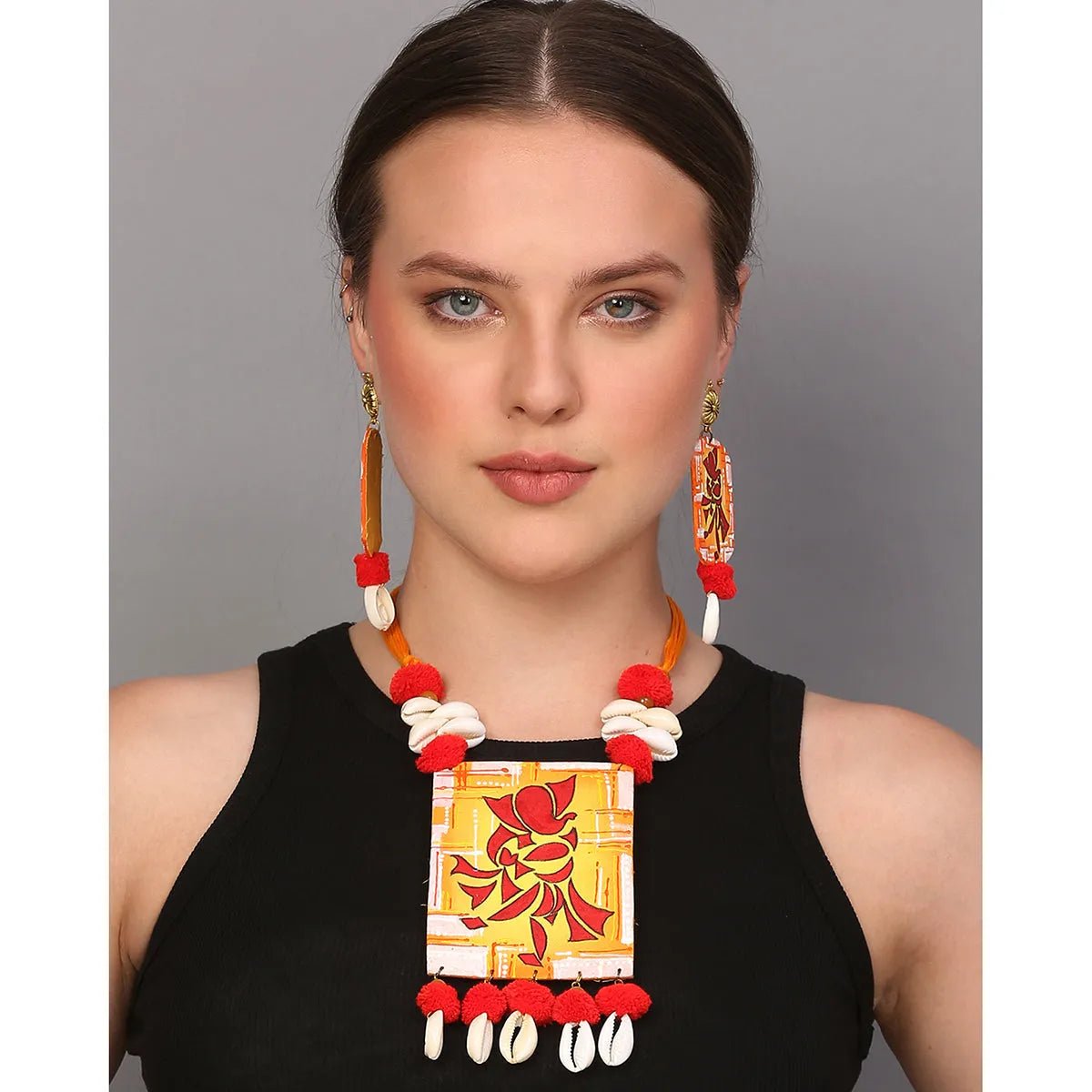 Taandav Mumbai Cha Ganesha Traditional Multi Color Hand Painted (Necklace set) HP - NP - KHOJ.CITY