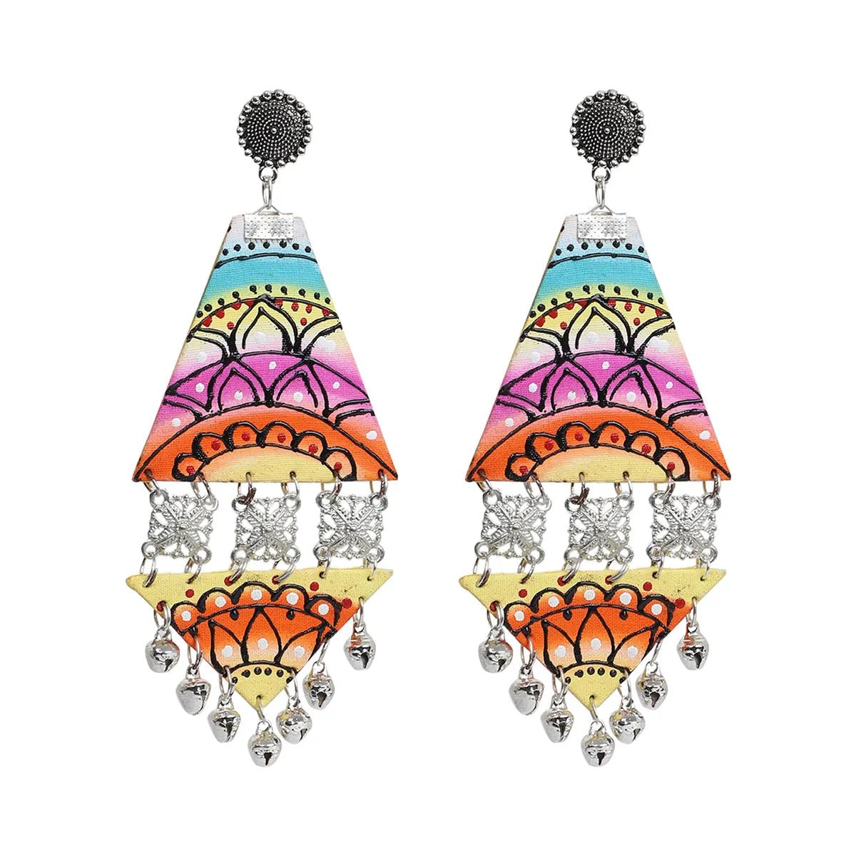 Triangular Bohemian Multi Color Hand Painted Drop (Earrings) HP - ER - 186 - KHOJ.CITY