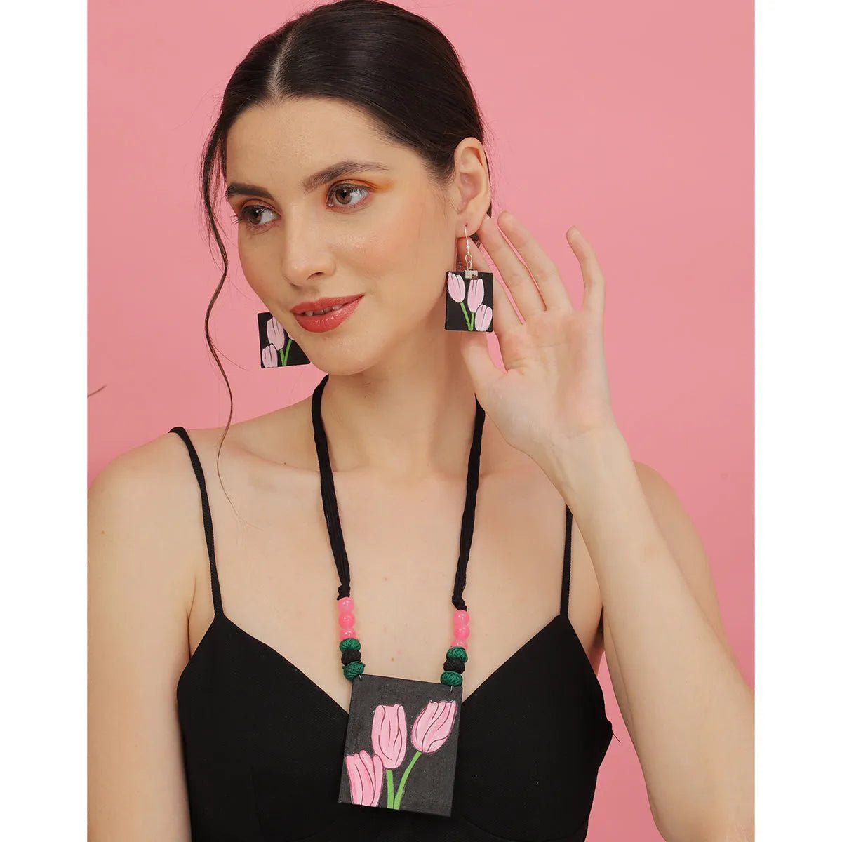 Tulip Classic Multi Color Hand Painted (Necklace Set) HP - NP - KHOJ.CITY