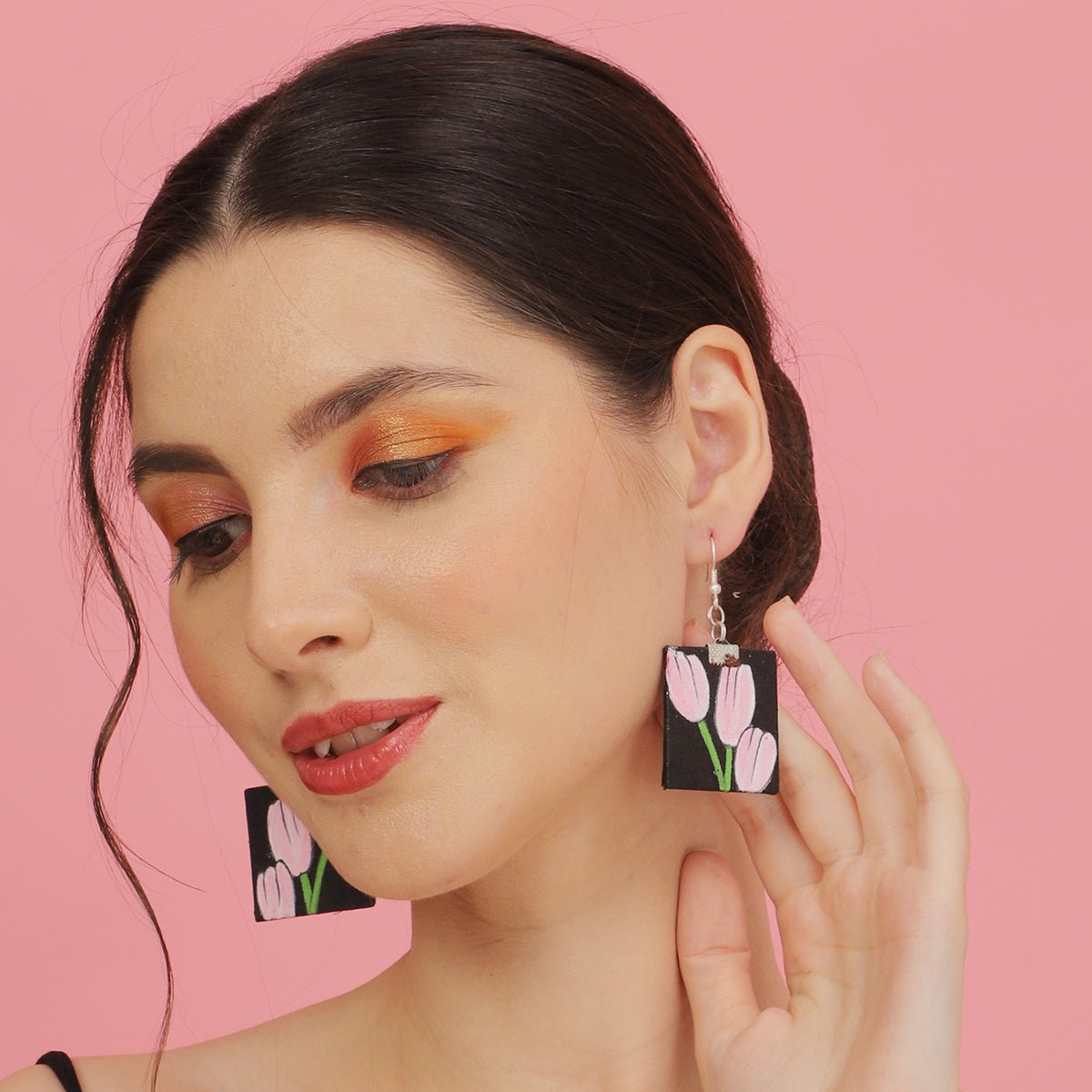 Tulip Traditional Multi Color Hand Painted Drop (Earrings) HP - ER - 187 - KHOJ.CITY