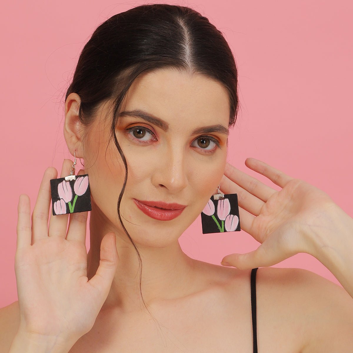 Tulip Traditional Multi Color Hand Painted Drop (Earrings) HP - ER - 187 - KHOJ.CITY