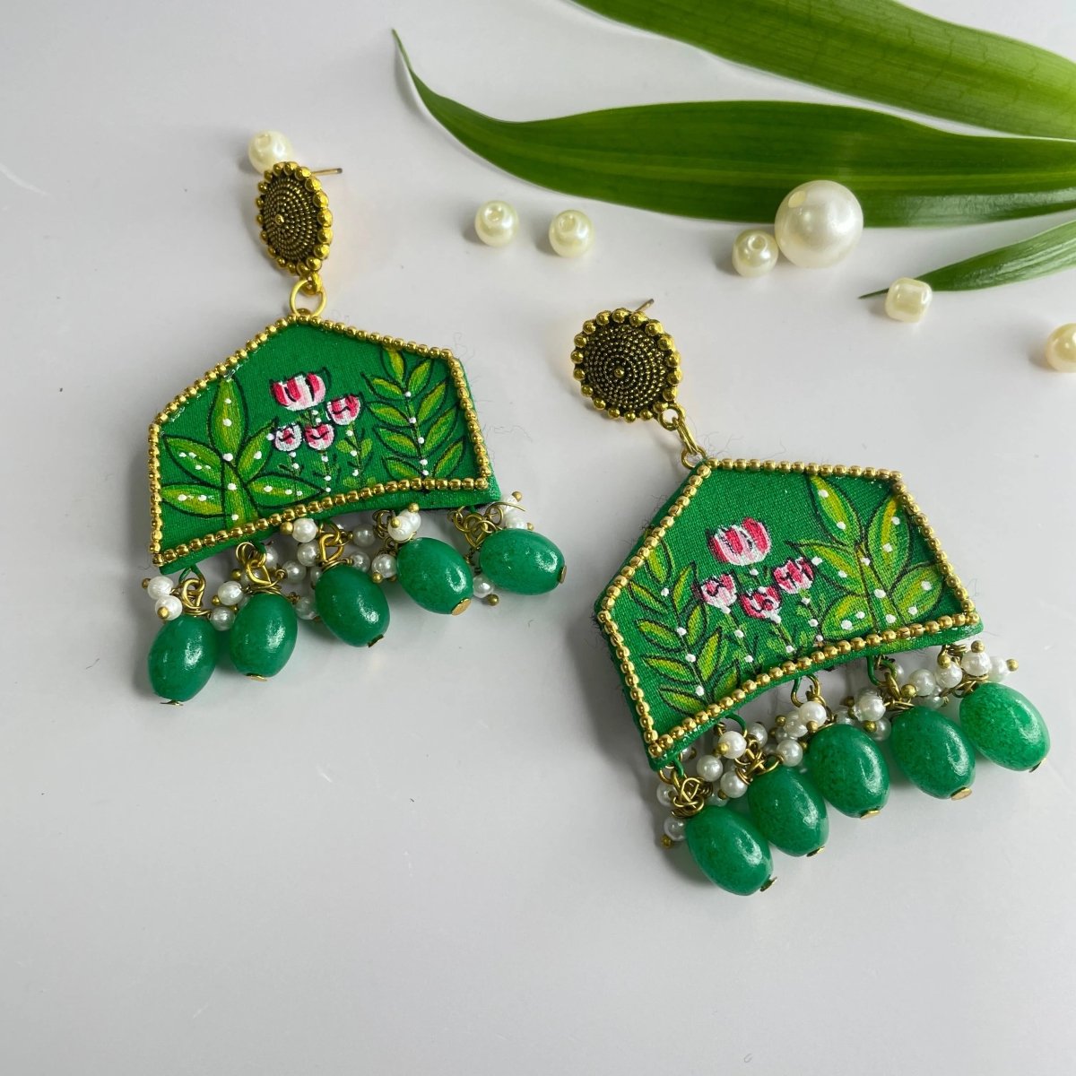 Tulipa Traditional Green Handmade Drop (Earrings) HP - ER - KHOJ.CITY