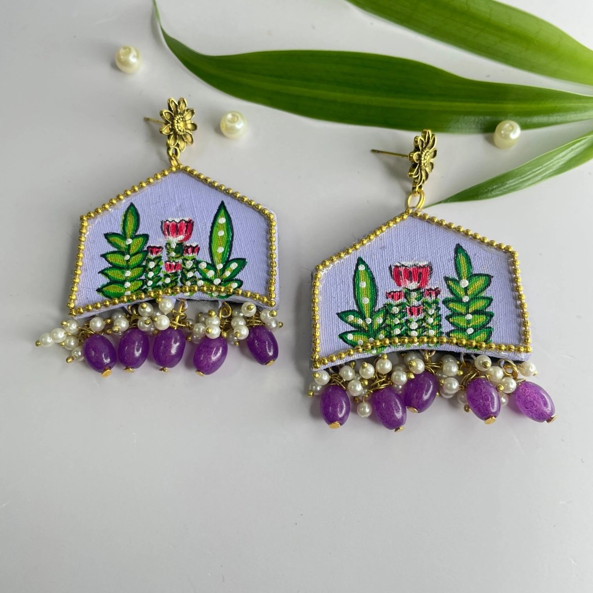 Tulipa Traditional Lavender Handmade Drop (Earrings) HP - ER - KHOJ.CITY