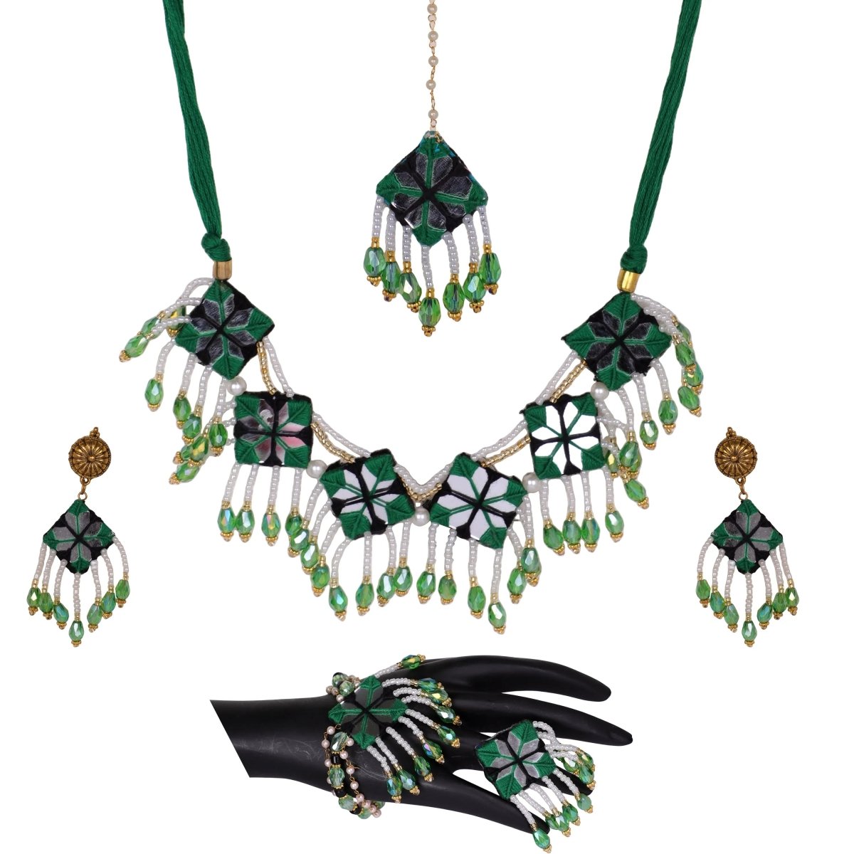 Vajra Mirror Classic Multi Color Handmade Bridal Jewellery (Shaadi set) - 008 - KHOJ.CITY