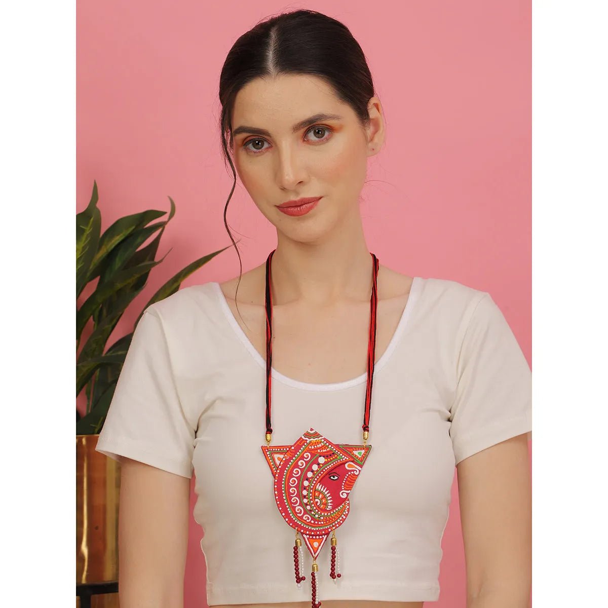 Vinayaka Mumbai Cha Ganesha Traditional Multi Color Hand Painted (Necklace) HP - NP - 142 - KHOJ.CITY