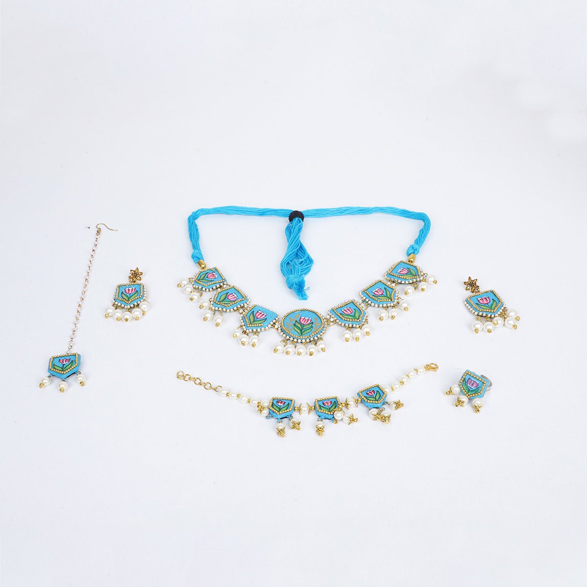 Waffa Classic Multi Color Hand Painted Bridal Jewelry (Shaadi Set) - 014 - KHOJ.CITY