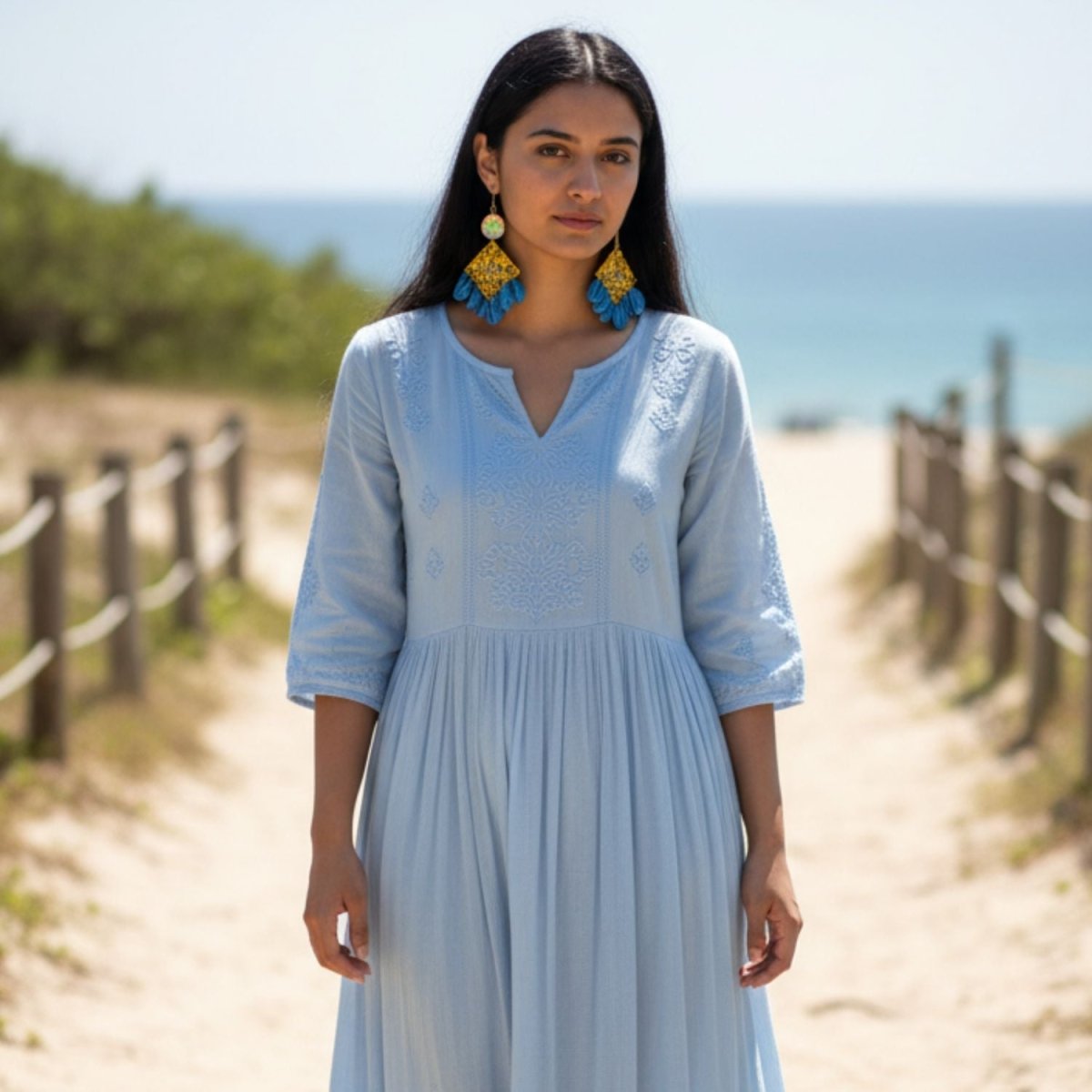 Waru Multi Color Hand Painted Drop (Earrings) HP - ER - KHOJ.CITY