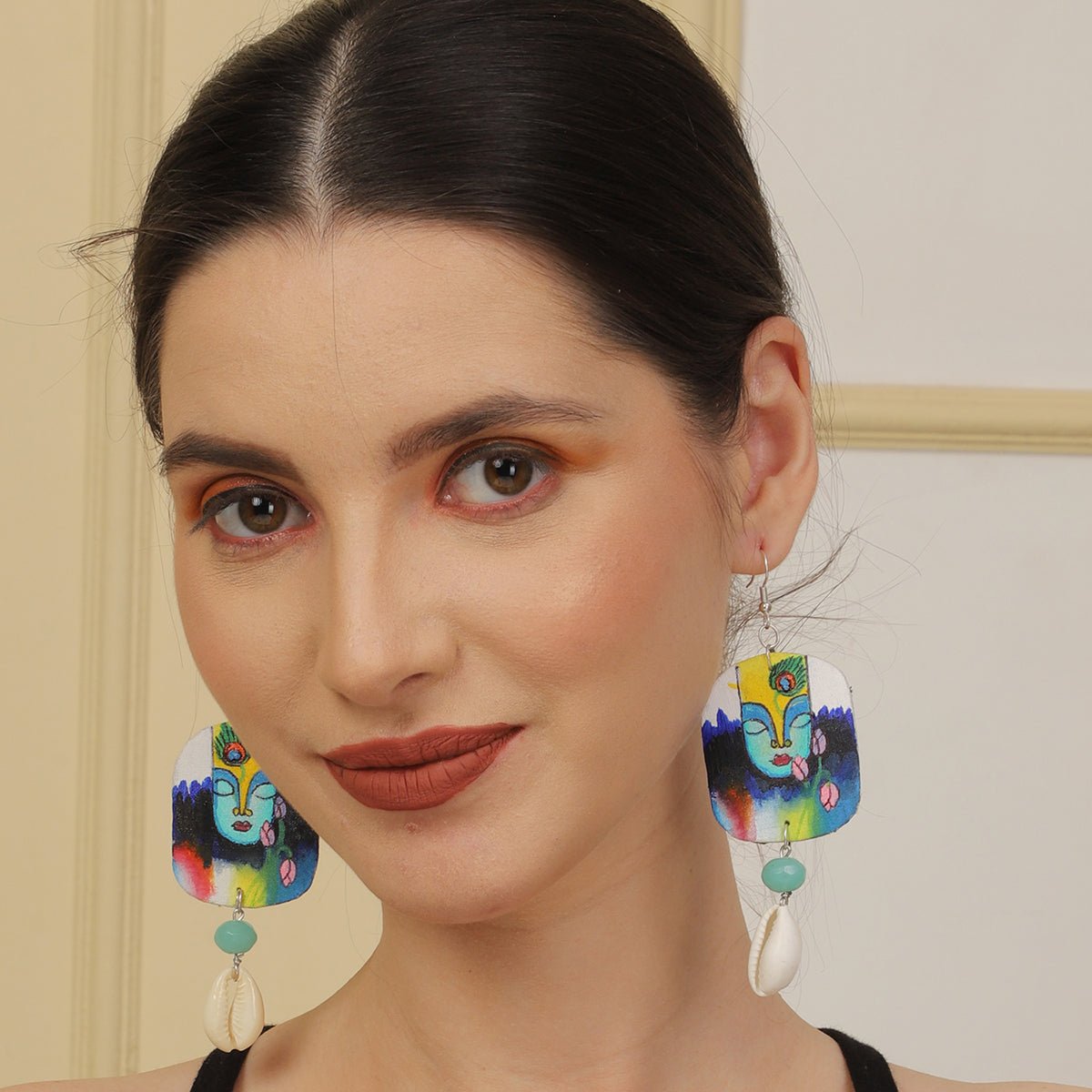 Yog Brij Ke Kanha Traditional Multi Color Hand Painted Drop (Earrings) HP - ER - 032 - KHOJ.CITY