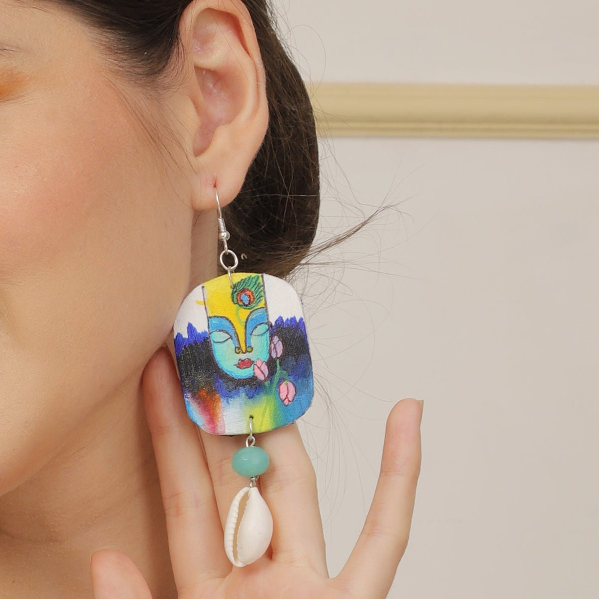 Yog Brij Ke Kanha Traditional Multi Color Hand Painted Drop (Earrings) HP - ER - 032 - KHOJ.CITY