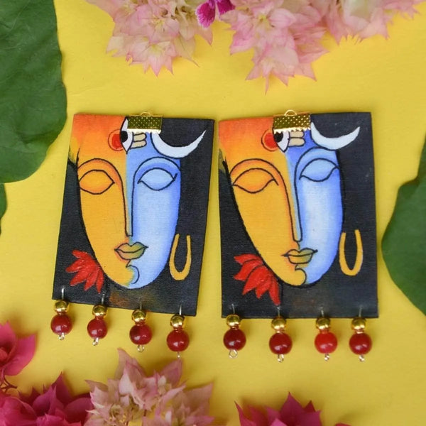 Aarya Handpainted Blue and Yellow (Earrings) - KHOJ.CITY