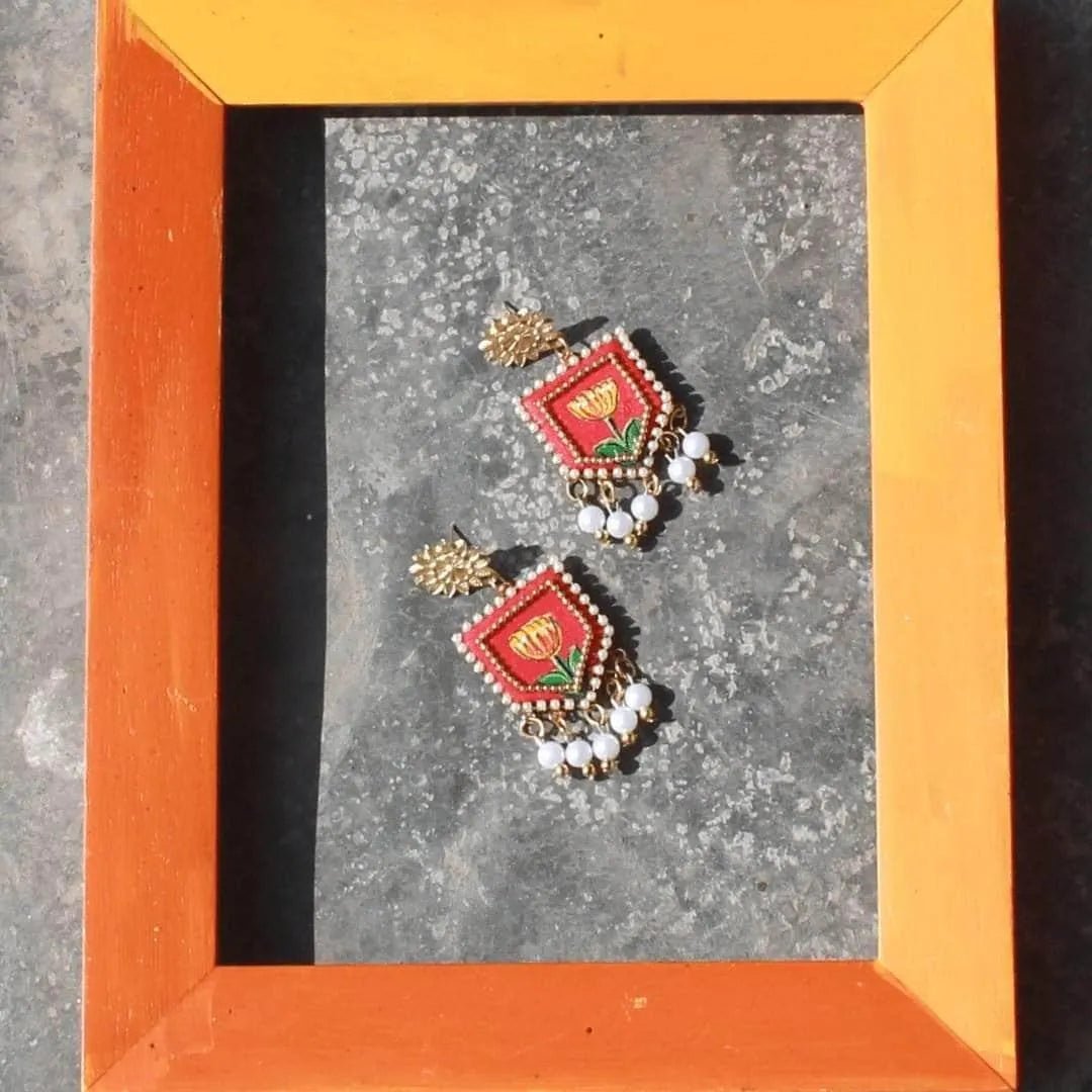 Adhira Classic Red Hand Painted Drop (Earrings) HP - ER - 005 - KHOJ.CITY