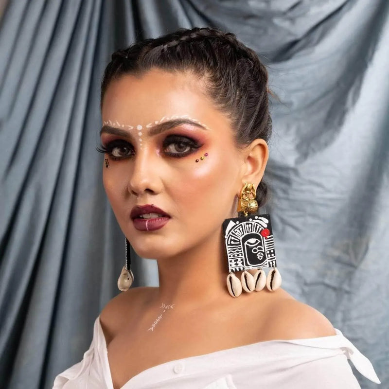 Adishakti Handpainted Black (Earrings) - KHOJ.CITY