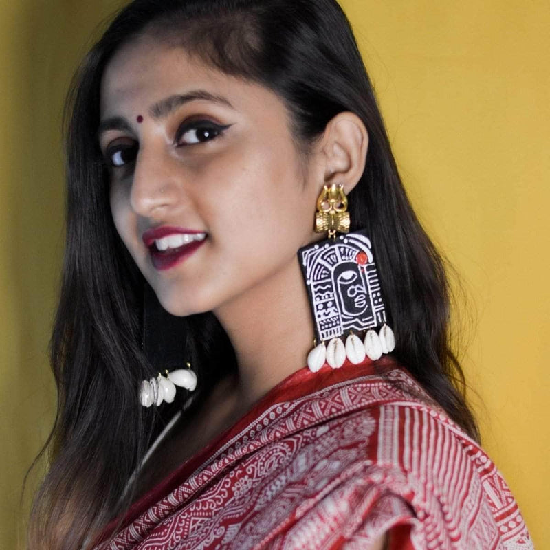 Adishakti Handpainted Black (Earrings) - KHOJ.CITY
