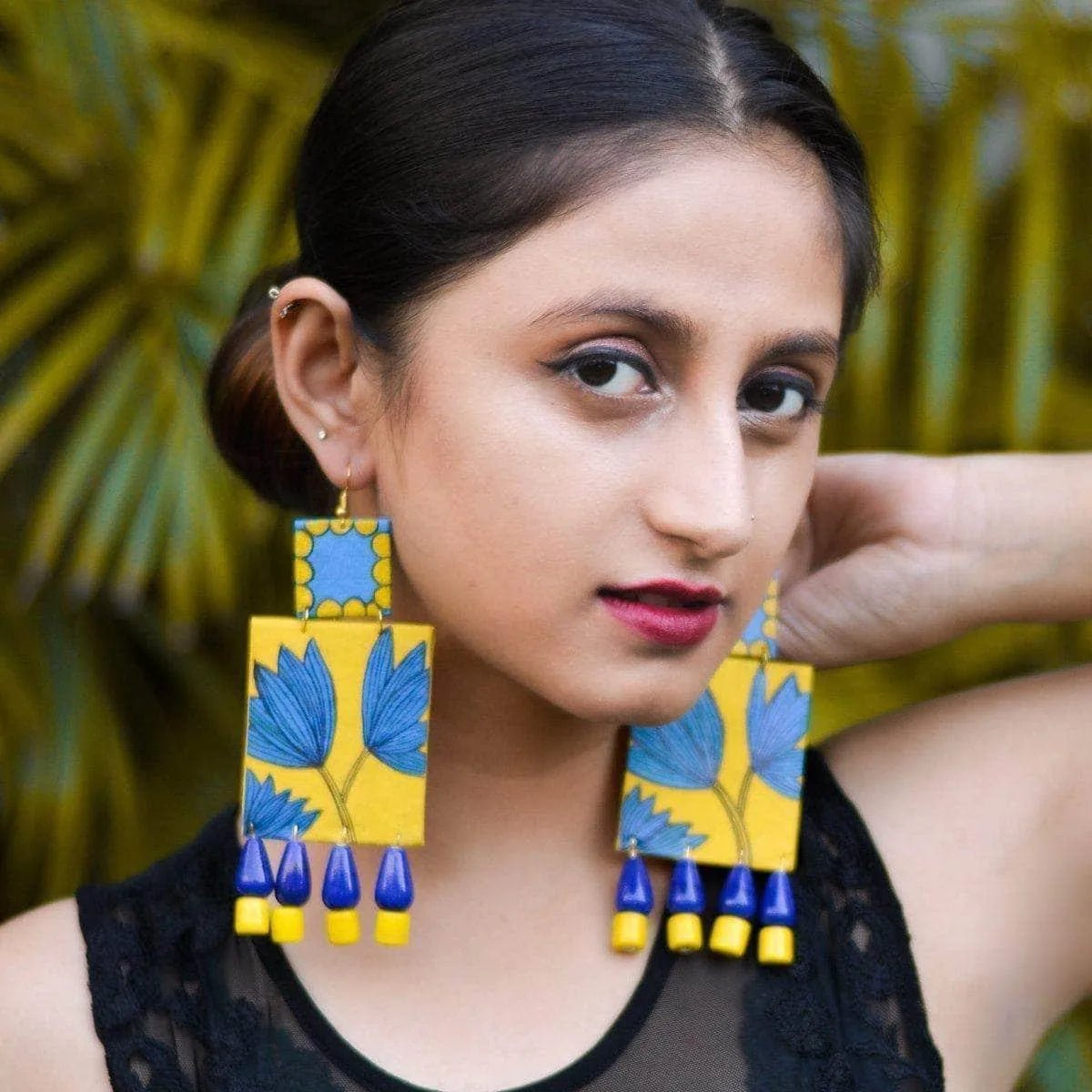 Alyssa Traditional Multi Color Hand Painted Drop (Earrings) HP - ER - 009 - KHOJ.CITY