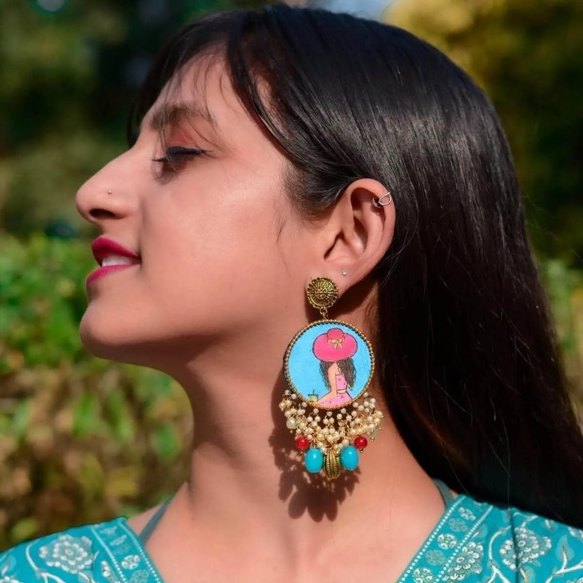 Alzena Classic Blue Hand Painted Drop (Earrings) HP - ER - 010 - KHOJ.CITY