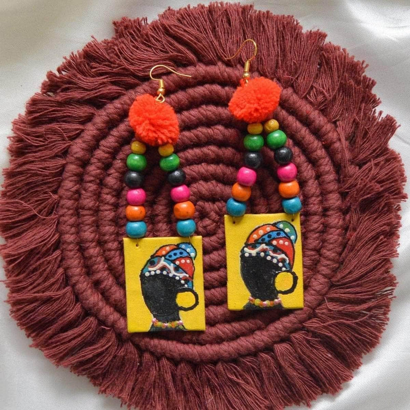 Amari Handpainted Yellow (Earrings) - KHOJ.CITY