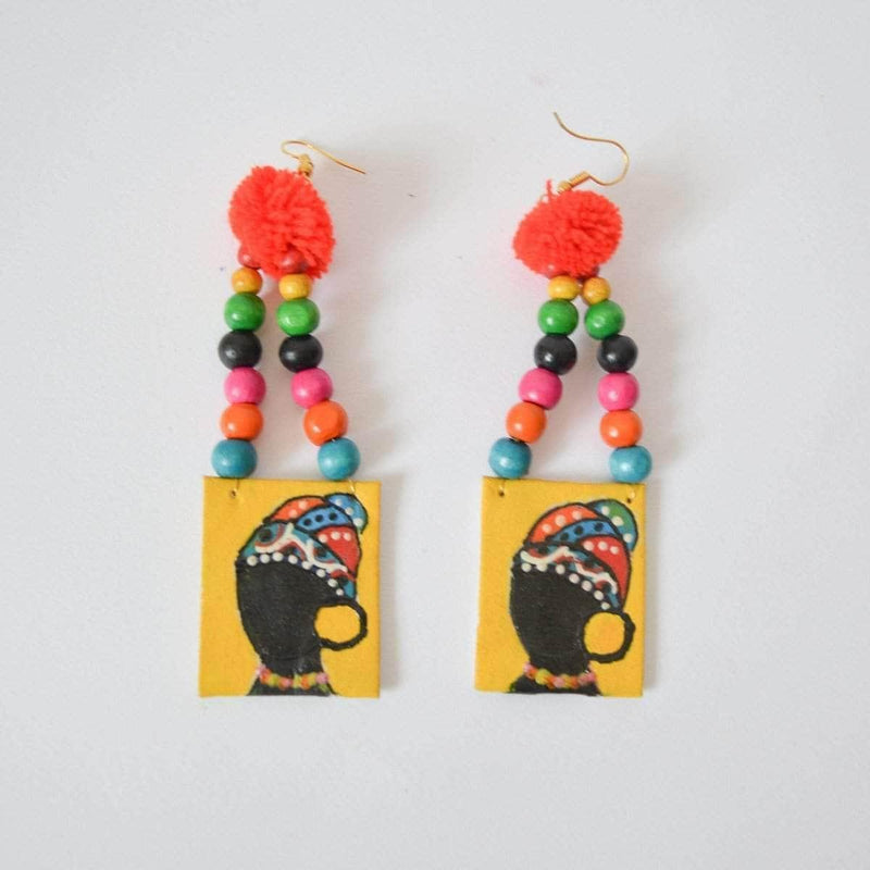 Amari Handpainted Yellow (Earrings) - KHOJ.CITY