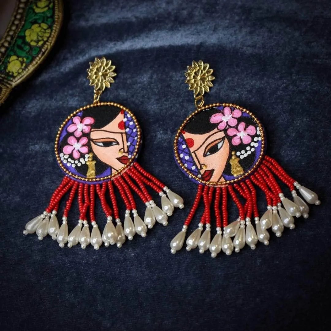 Amyah Traditional Purple Hand Painted Drop (Earrings) HP - ER - 014 - KHOJ.CITY