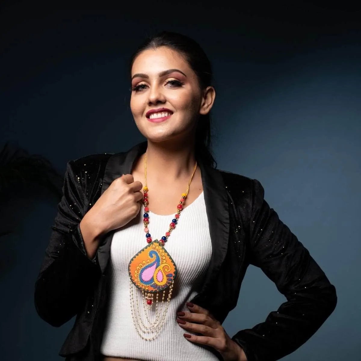 Bhavini Classic Multi Color Hand Painted (Necklace) HP - NP - 008 - KHOJ.CITY