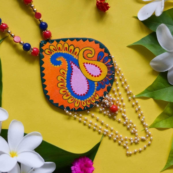 Bhavini Handpainted Orange (Necklace) - KHOJ.CITY