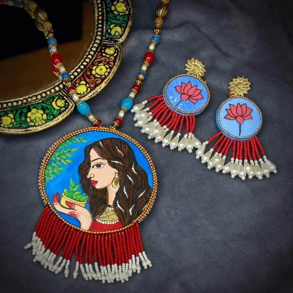 Bhoomi Handpainted Blue (Necklace) set - KHOJ.CITY