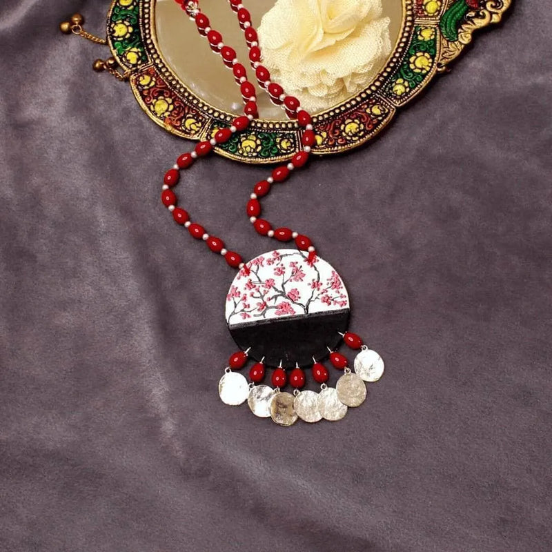 Cerise Sakura Handpainted Black (Necklace) - KHOJ.CITY