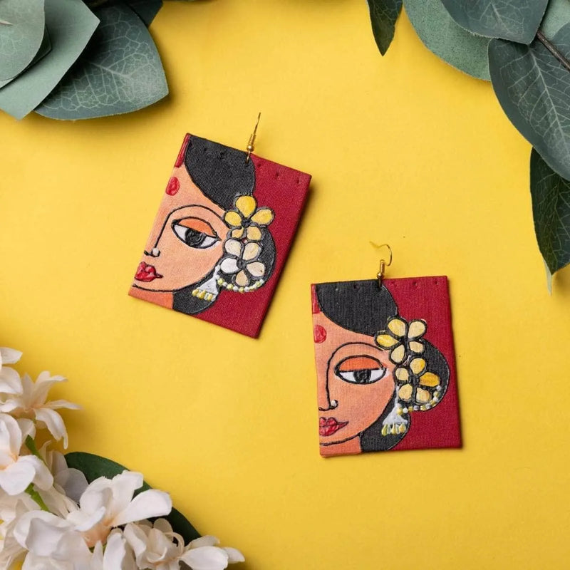 Champa Phool Red Handpainted (Earrings) - KHOJ.CITY