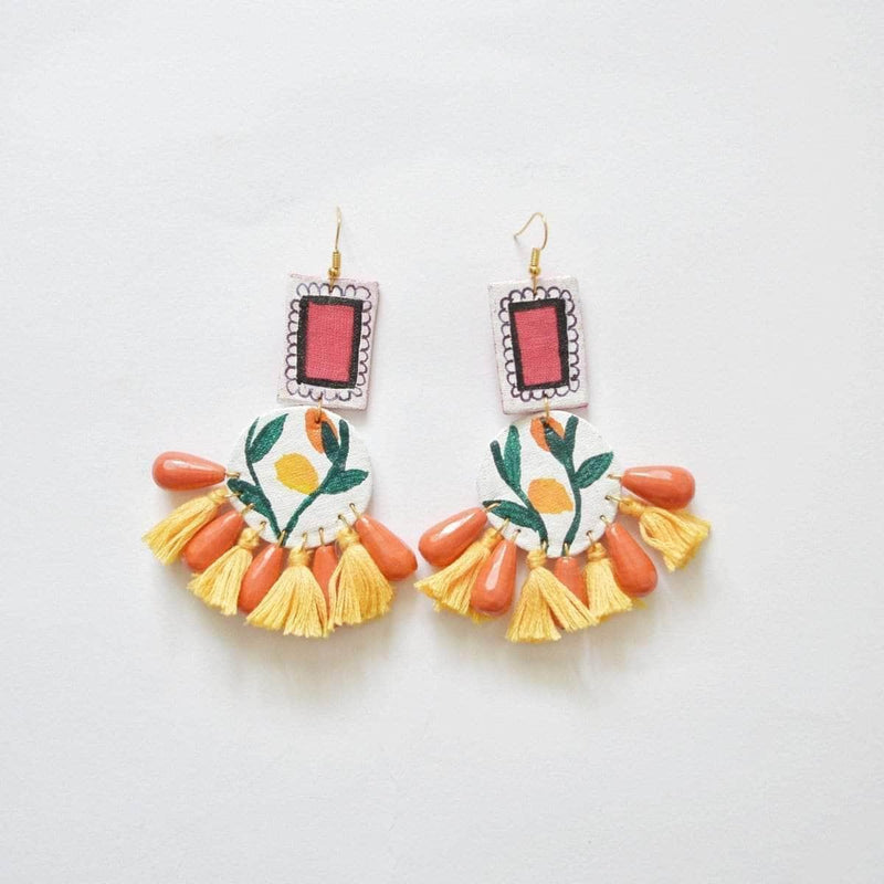 Clementine Field Handpainted Yellow (Earrings) - KHOJ.CITY
