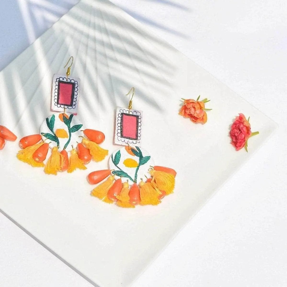 Clementine Field Traditional Multi Color Hand Painted Drop (Earrings) HP - ER - 043 - KHOJ.CITY