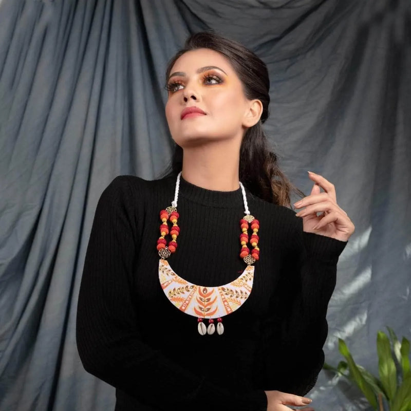 Crescent Glow Handpainted White (Necklace) - KHOJ.CITY