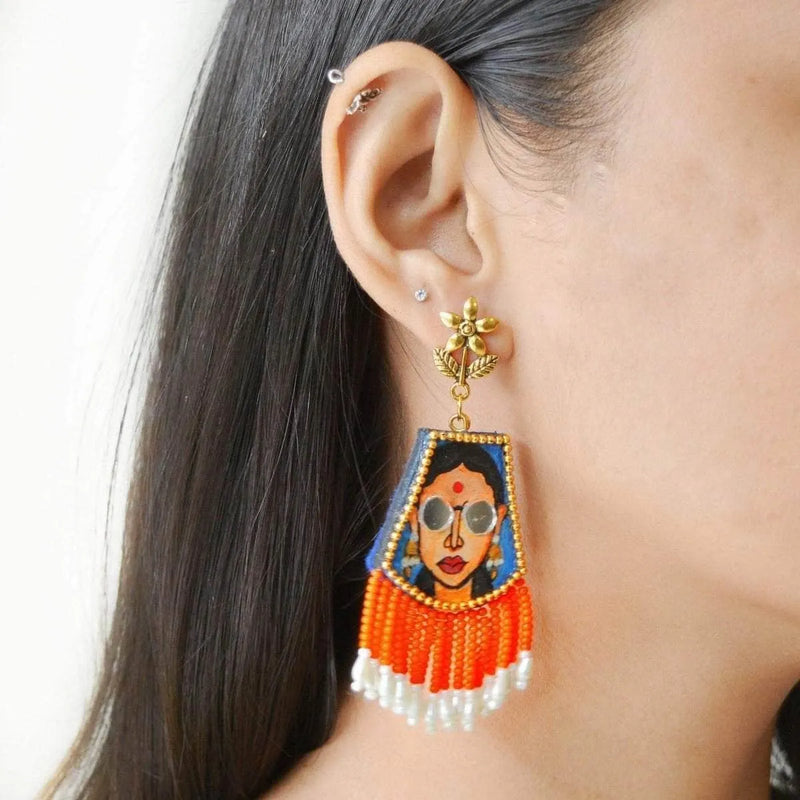 Darpan Handpainted Blue (Earrings) - KHOJ.CITY