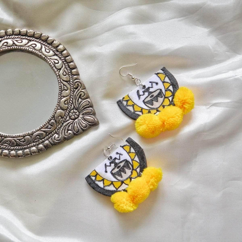 Dhaaki Bengal Drummers Yellow Handpainted (Earrings) - KHOJ.CITY
