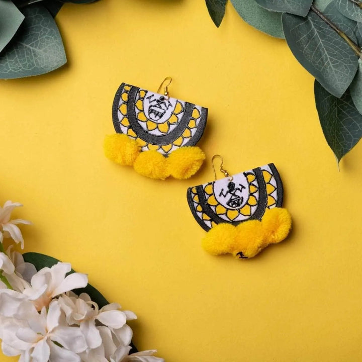 Dhaaki Yellow Classic Hand Painted Drop (Earrings) HP-ER-048