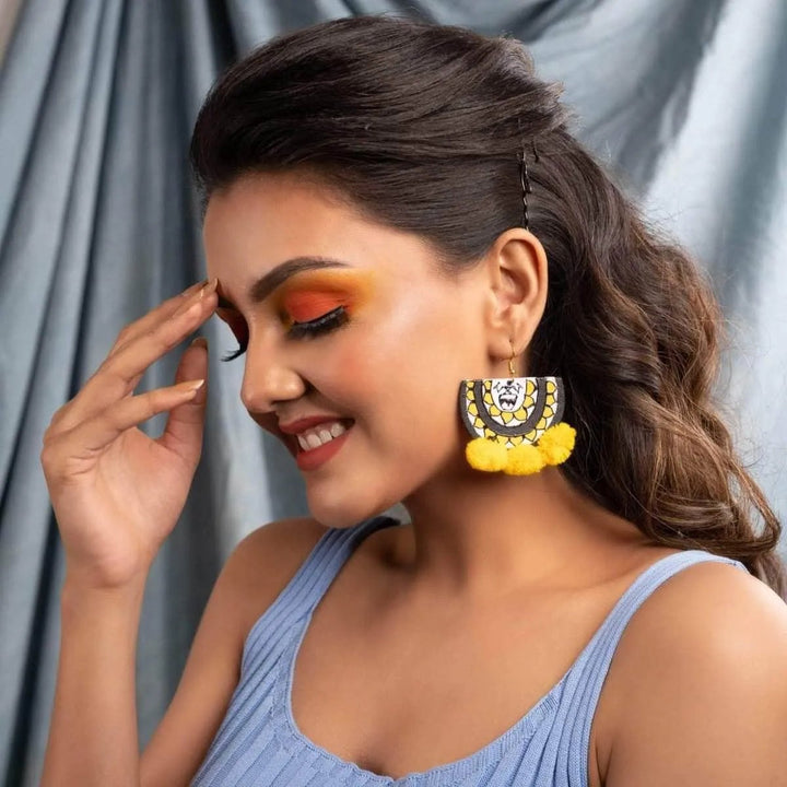 Dhaaki Yellow Classic Hand Painted Drop (Earrings) HP-ER-048