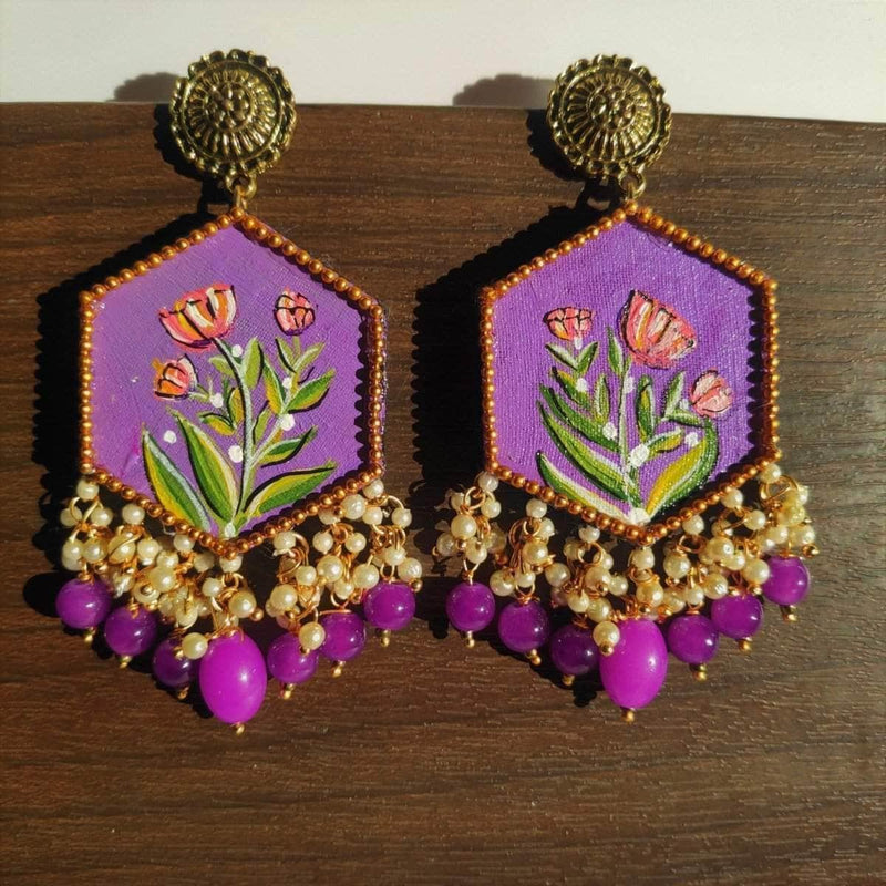 Dianthus Handpainted Purple (Earrings) - KHOJ.CITY