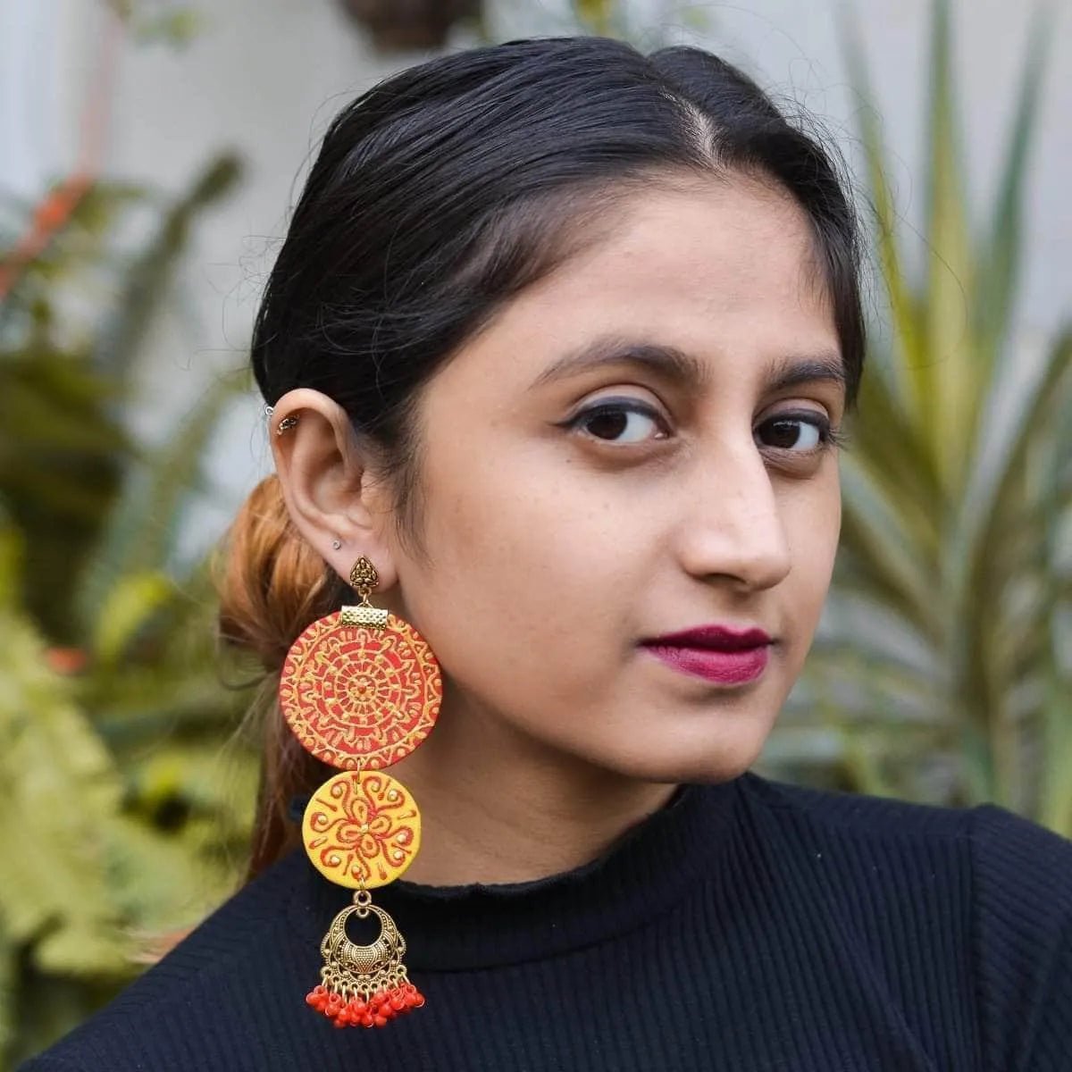 Dijul Red Hand Painted Drop (Earrings) HP - ER - 055 - KHOJ.CITY